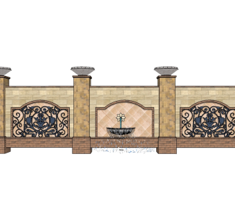 欧式景观墙SU模型下载，景观墙skb模型分享
