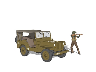 现代军用吉普车sketchup模型，吉普车草图大师模型下载
