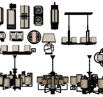 新中式吊灯su模型，吊灯草图大师模型下载