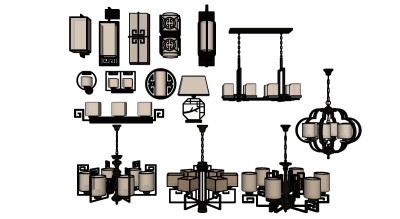 新中式吊灯su模型，吊灯草图大师模型下载