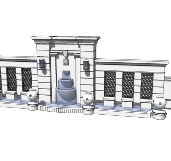 中式景观墙sketchup模型下载，景观墙草图大师模型
