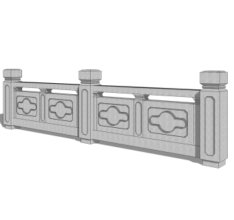 中式石材护栏免费su模型，栏杆skp模型下载