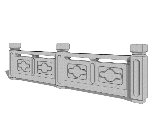 中式石材护栏免费su模型，栏杆skp模型下载