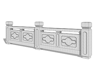 中式石材护栏免费su模型，栏杆skp模型下载