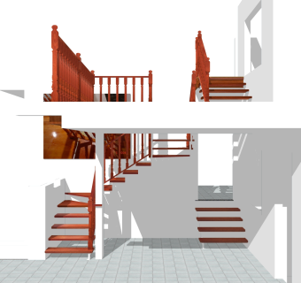 现代实木三跑楼梯草图大师模型，实木三跑楼梯sketchup模型免费下载