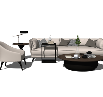 北欧沙发组合草图大师模型，沙发躺椅单椅组合sketchup模型下载