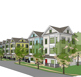 现代连排别墅su模型免费下载，sketchup别墅草图大师模型