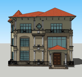 欧式独栋别墅su模型免费下载，sketchup别墅草图大师模型