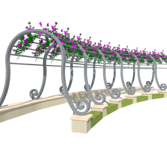 欧式铁艺廊架草图大师模型，铁艺廊架sketchup模型下载