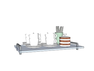 现代水杯餐具草图大师模型，餐具sketchup模型下载