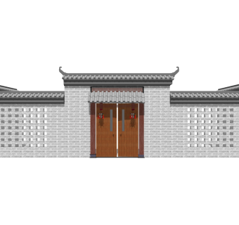 中式院门院墙草图大师模型，院门院墙sketchup模型免费下载