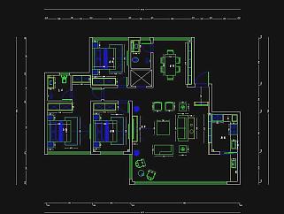 古典中式家装客厅施工图，家装CAD设计图纸下载