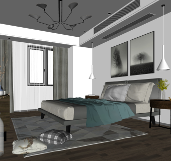 小户型公寓客厅免费su模型草图大师文件下载