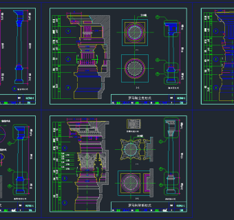 原创柱头门头全套详细的CAD图库，柱头门头CAD图纸下载