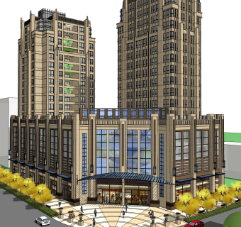 欧式商业广场草图大师模型，商业综合体sketchup模型免费下载