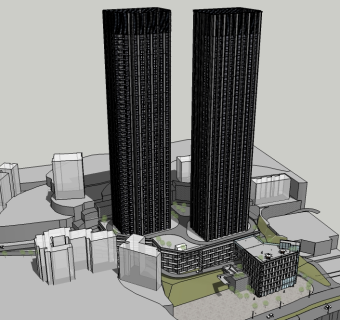 现代写字楼免费su模型、高层办公楼