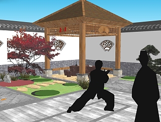 中式庭院景观su模型下载，庭院sketchup模型