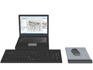 现代笔记本电脑组合sketchup模型，电脑skp模型下载
