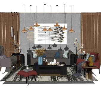 现代轻奢沙发组合草图大师模型，沙发组合sketchup模型下载