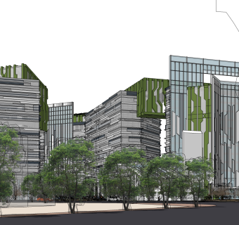 现代办公楼外观草图大师模型，办公楼外观sketchup模型免费下载