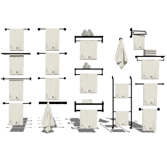 现代卫浴摆件浴巾组合草图大师模型，浴巾sketchup模型下载