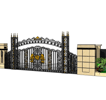 欧式入口大门草图大师模型下载，入口大门sketchup模型