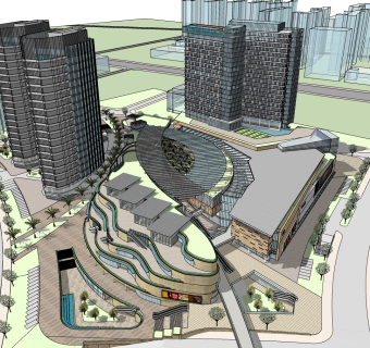 现代办公楼规划草图大师模型，办公楼规划sketchup模型免费下载