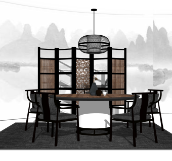 新中式茶室skp模型，茶室skb文件下载