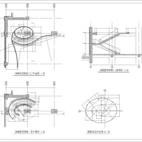 椭圆型楼梯平剖面图CAD图纸设计