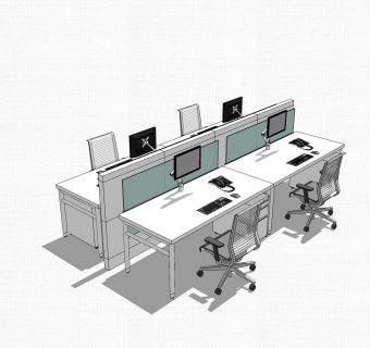 屏风办公桌草图大师模型，办工桌skp模型，办工桌su素材下载