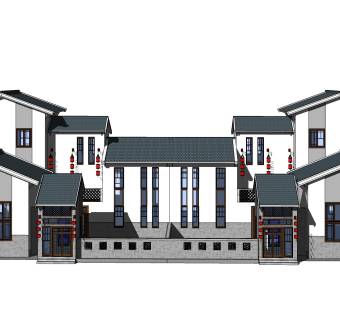 日式别墅外观草图大师模型，别墅外观sketchup模型免费下载