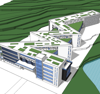 现代办公楼规划草图大师模型，办公楼规划sketchup模型免费下载