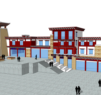 新中式藏式建筑草图大师模型，古建民俗sketchup模型免费下载