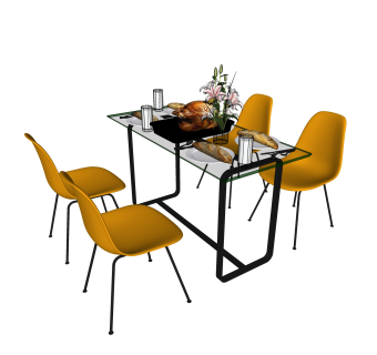 现代餐桌椅su模型，客厅桌子长桌子草图大师模型下载