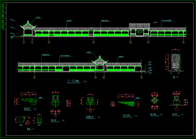 古建长廊建筑cad施工图，长廊cad竣工图下载