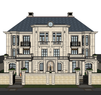 欧式联排别墅su模型，别墅sketchup模型下载