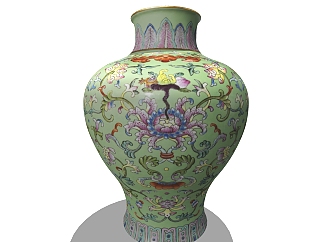中式粉彩瓷瓶摆件草图大师模型,现代装饰品su模型下载