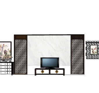 中式电视柜边柜草图大师模型，柜子组合sketchup模型下载