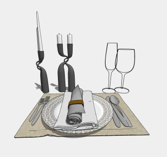  现代餐具草图大师模型，餐具SU模型下载