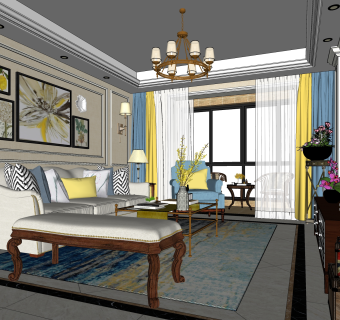 现代欧式客厅免费su模型草图大师文件下载