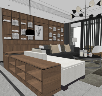 港式现代住宅草图大师模型，家装SU模型下载