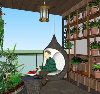 阳台花园景观草图大师模型，阳台花园景观sketchup模型下载