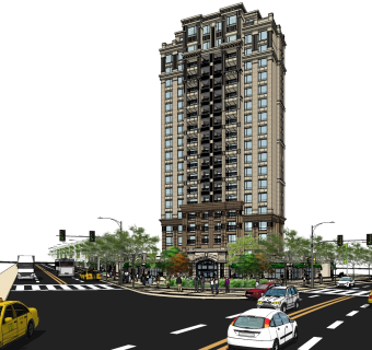 欧式商业街草图大师模型，商业综合体sketchup模型免费下载