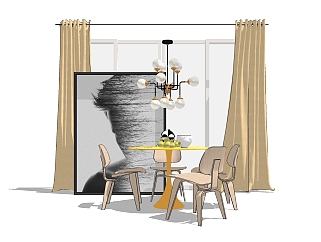 现代北欧客餐厅组合草图大师模型，客餐厅组合su模型下载