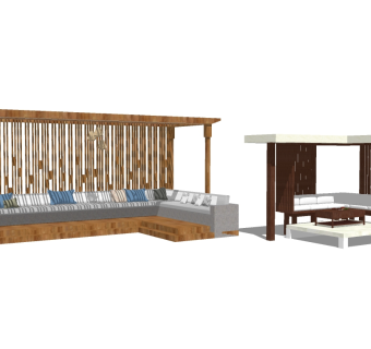 现代庭院实木花架组合草图大师模型，庭院实木花架组合sketchup模型下载