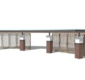 新中式弧形造型廊架草图大师模型，弧形造型廊架sketchup模型下载