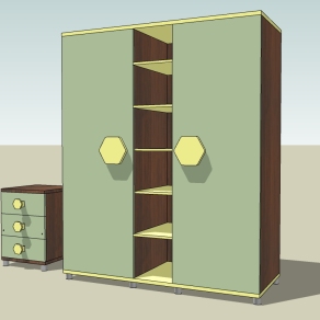 现代儿童床头柜衣柜组合草图大师模型，儿童床头柜衣柜组合sketchup模型下载