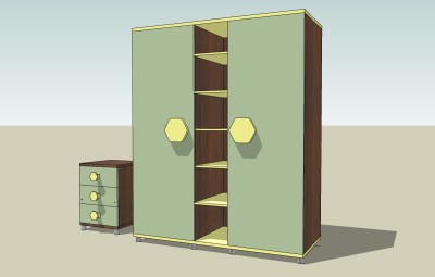 现代儿童床头柜衣柜组合草图大师模型，儿童床头柜衣柜组合sketchup模型下载