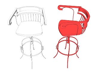 现代<em>钢木</em>吧椅sketchup模型，吧椅草图大师模型下载