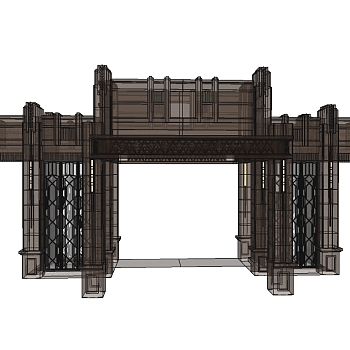 中式园林大门sketchup模型下载，园林大门草图大师模型